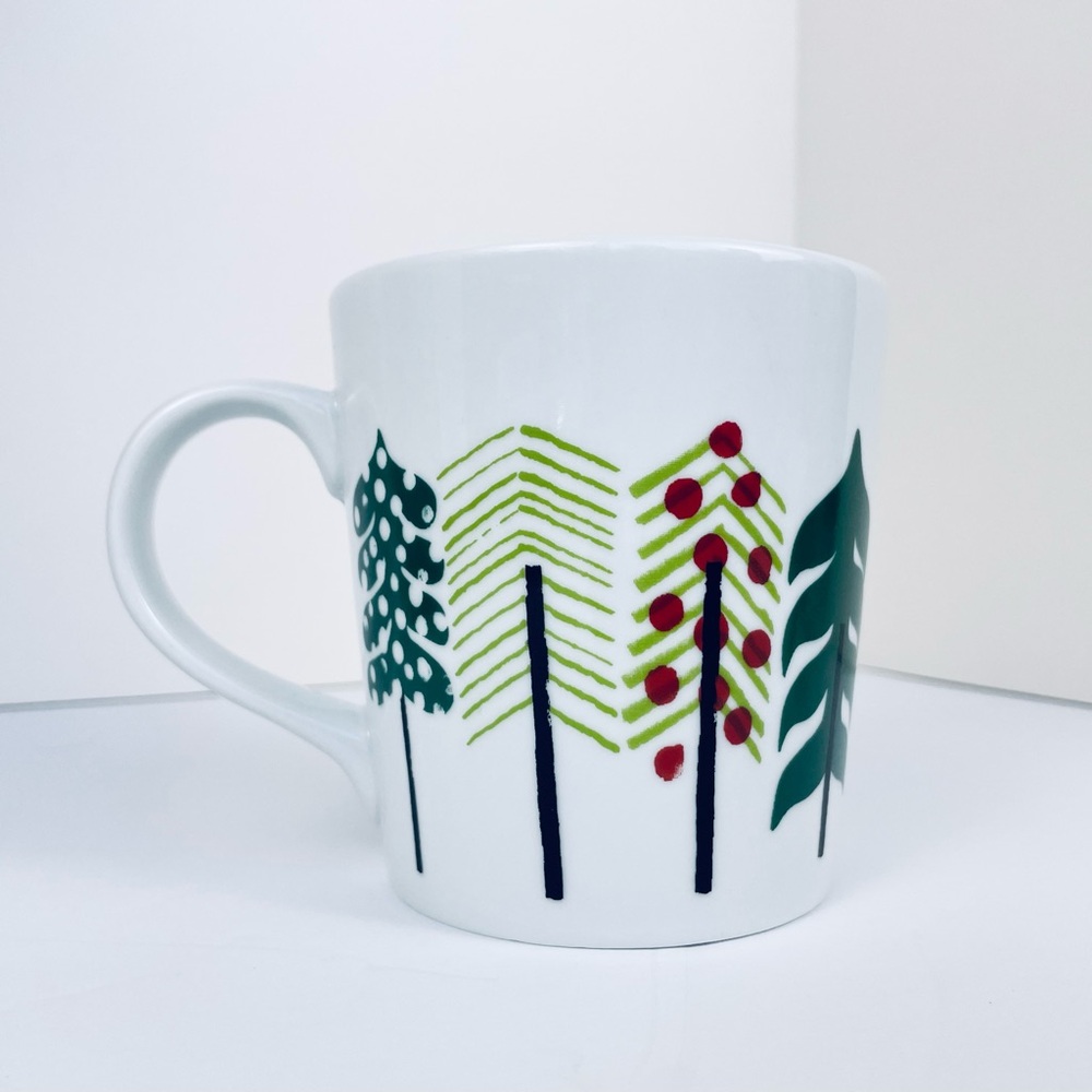 Crate and Barrel White and Green Christmas 2014 Jenny Bowers Mug